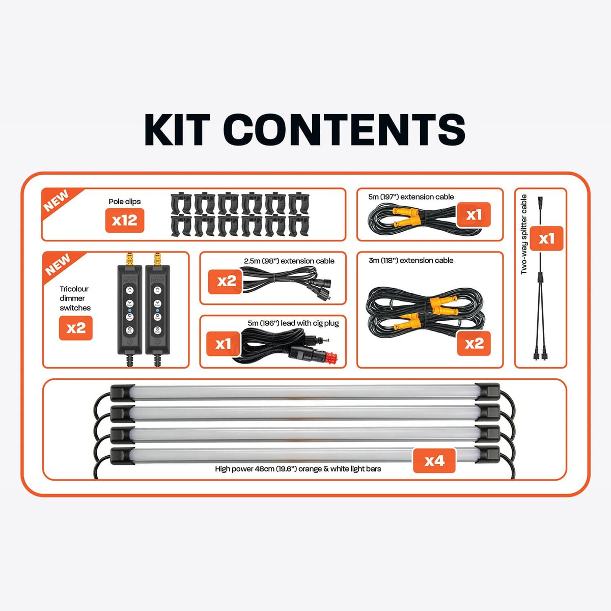 HARDKORR 4 BAR TRI-COLOUR LED CAMP LIGHT KIT