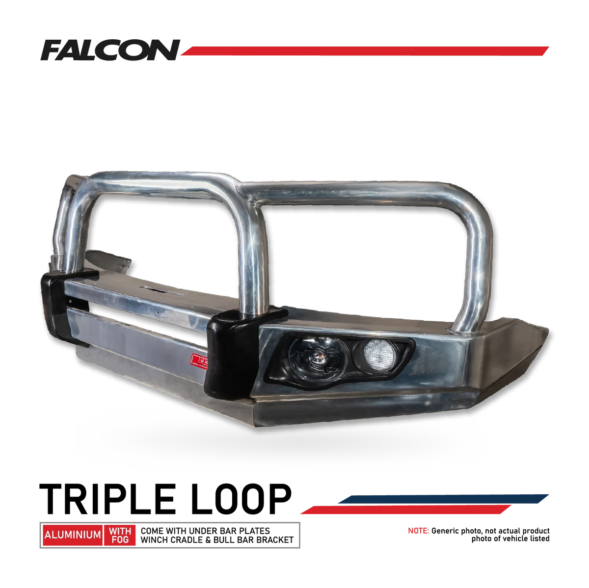 BT50 2025-On Facelift 707-01A Alloy Falcon Bull Bar Triple Loops Package (LED Foglight)