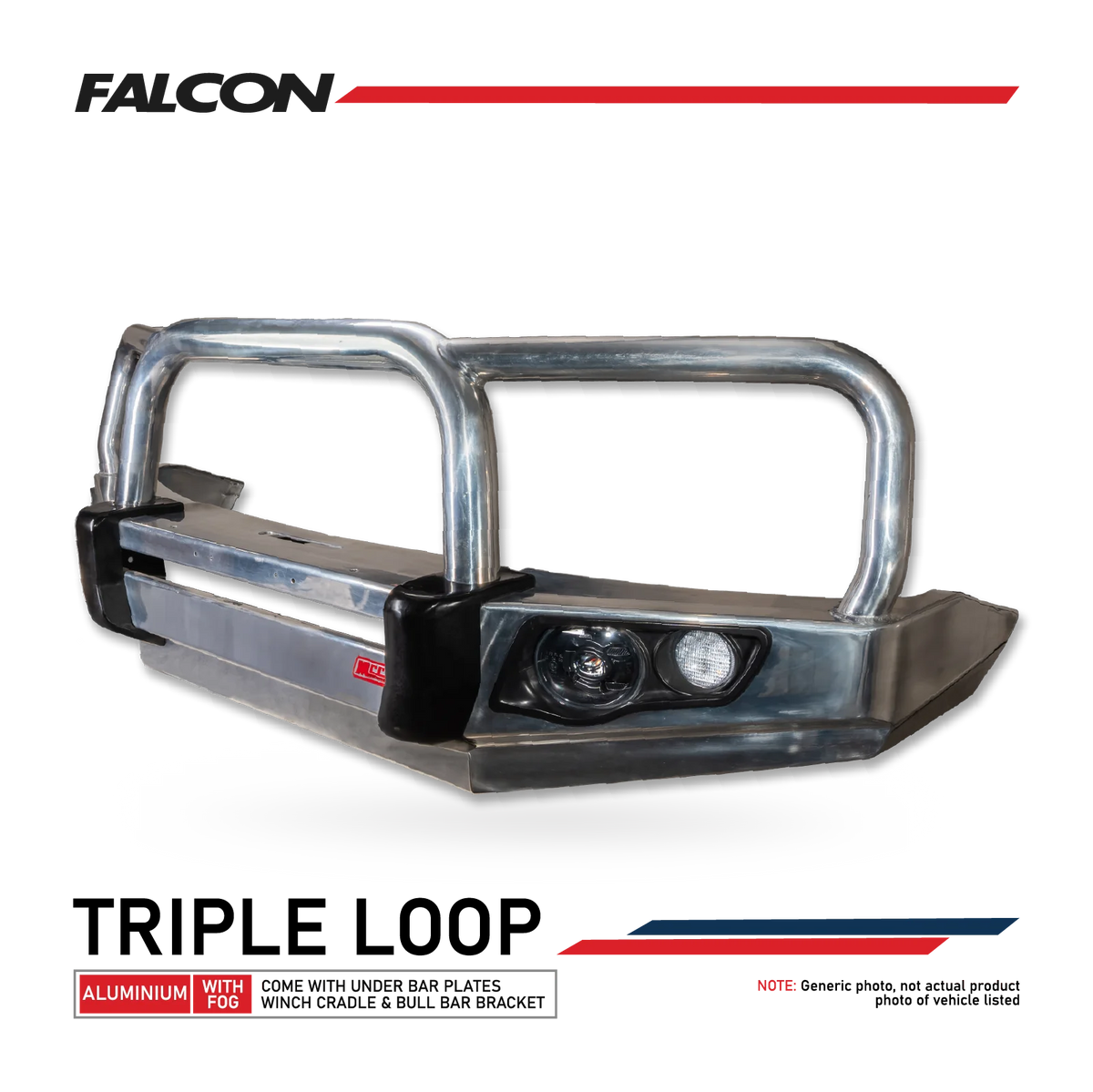 Triton/Challenger 2006-2015 06-15 707-01A Alloy Falcon Bull Bar Triple Loops Package (LED Foglight) - SKU MCC-02002-701AW