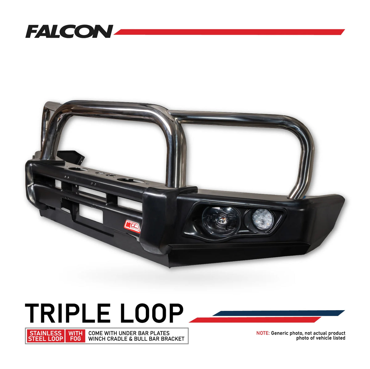 Isuzu MUX 2025-On Facelift 707-01 Falcon Bull Bar Triple Stainless Loops Package (LED Foglight)