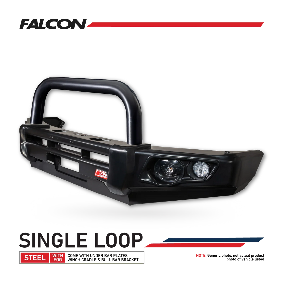 Colorado RG Colorado 7 2012-2016 707-01 Falcon Bull Bar Single Black Loop Package (LED Foglight) - SKU MCC-07004-701SBLFOG