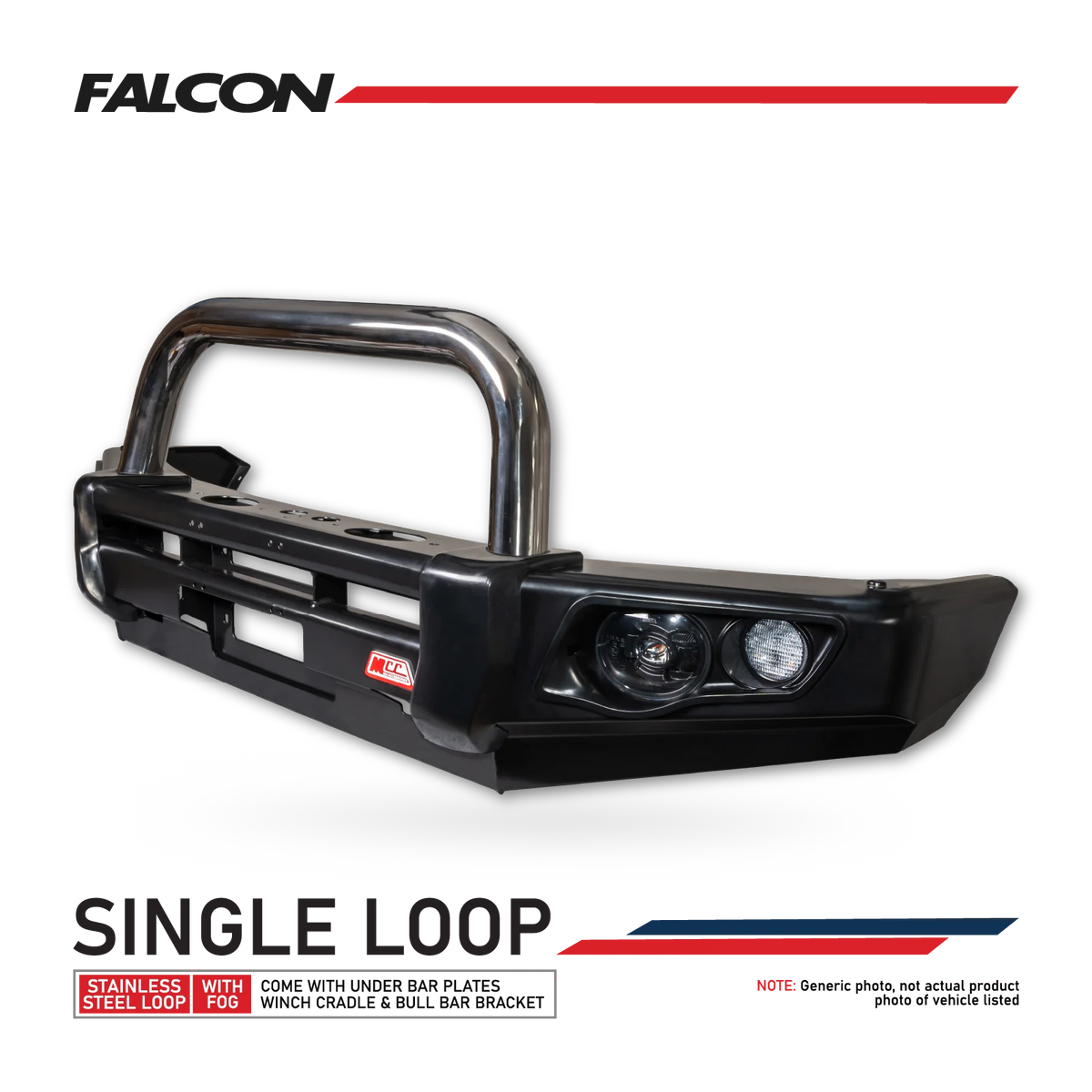 Ranger PX 1 2011-2015 707-01 Falcon Bull Bar Single Stainless Loop Package (LED Foglight) - SKU MCC-05003-701SSLFOG