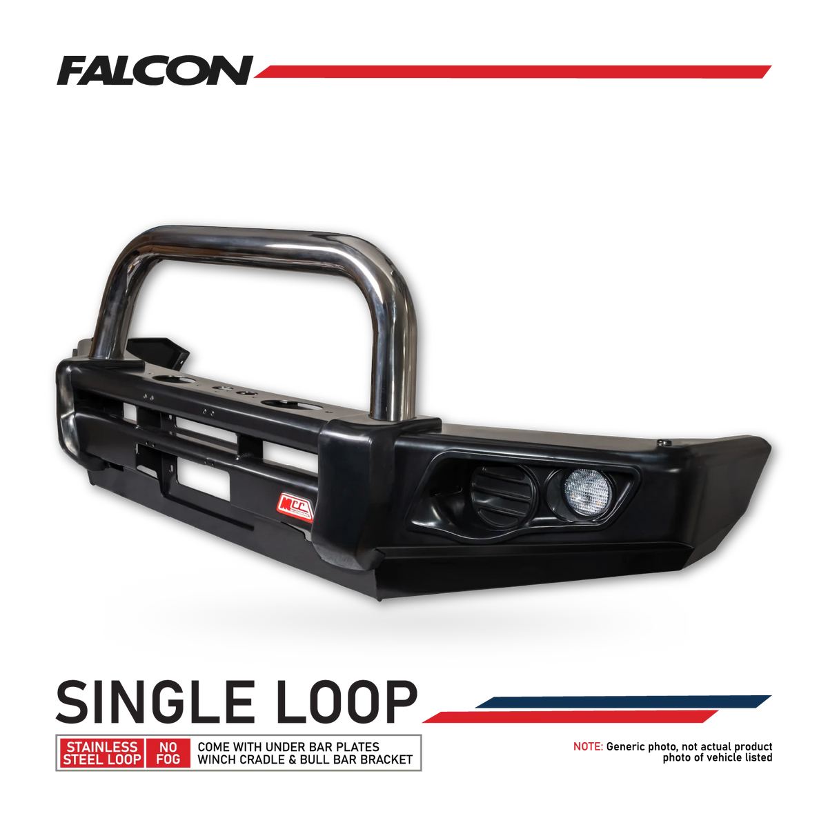 Hilux N80 2016-2020 707-01 Falcon Bull Bar Single Black Loop Package (No Foglight) - SKU MCC-01017-701SBL