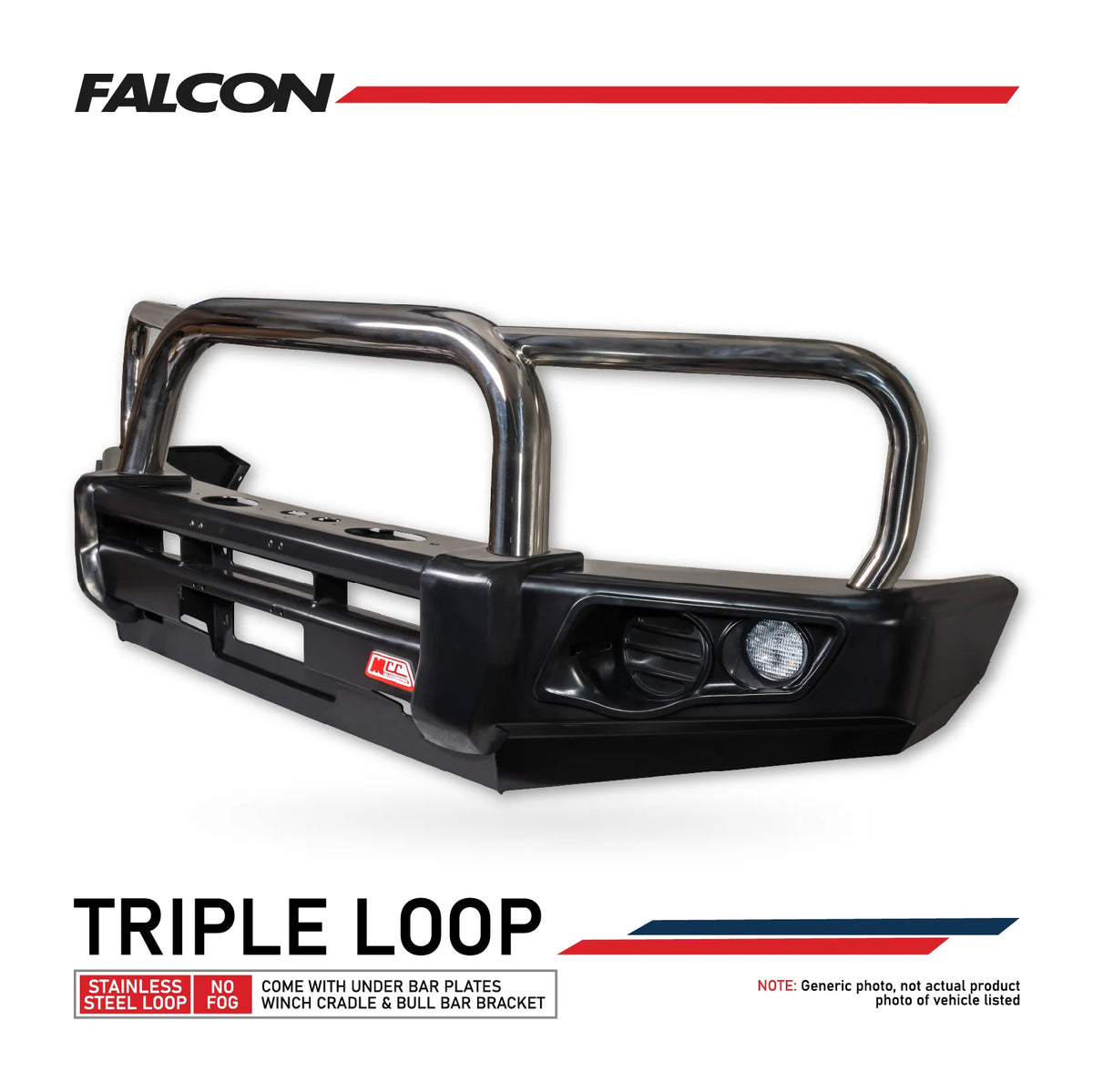 Isuzu MUX 2025-On Facelift 707-01 Falcon Bull Bar Triple Stainless Loops Package (No Foglight)