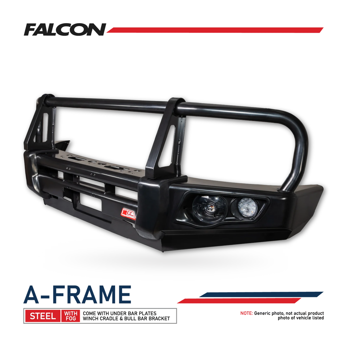 Pajero Sport QF QG 2020-On 707-02 Falcon Bull Bar Black A-Frame Package (LED Foglight) - SKU MCC-02012-702FOGUP