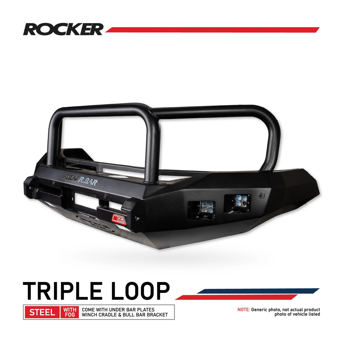 Hilux Rogue 2020-On  078-02SQ Rocker Bull Bar Triple Loops Package - SKU MCC-01021-7802SQ-Rogue