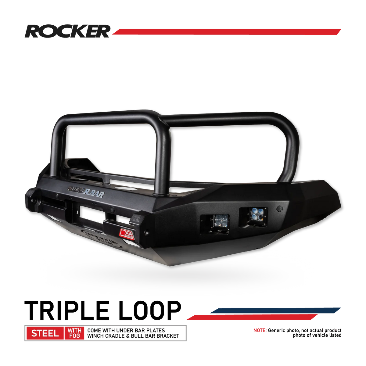 BT50 TF 2021-2025 078-02SQ Rocker Bull Bar Triple Loops Package - SKU MCC-06004-7802SQ