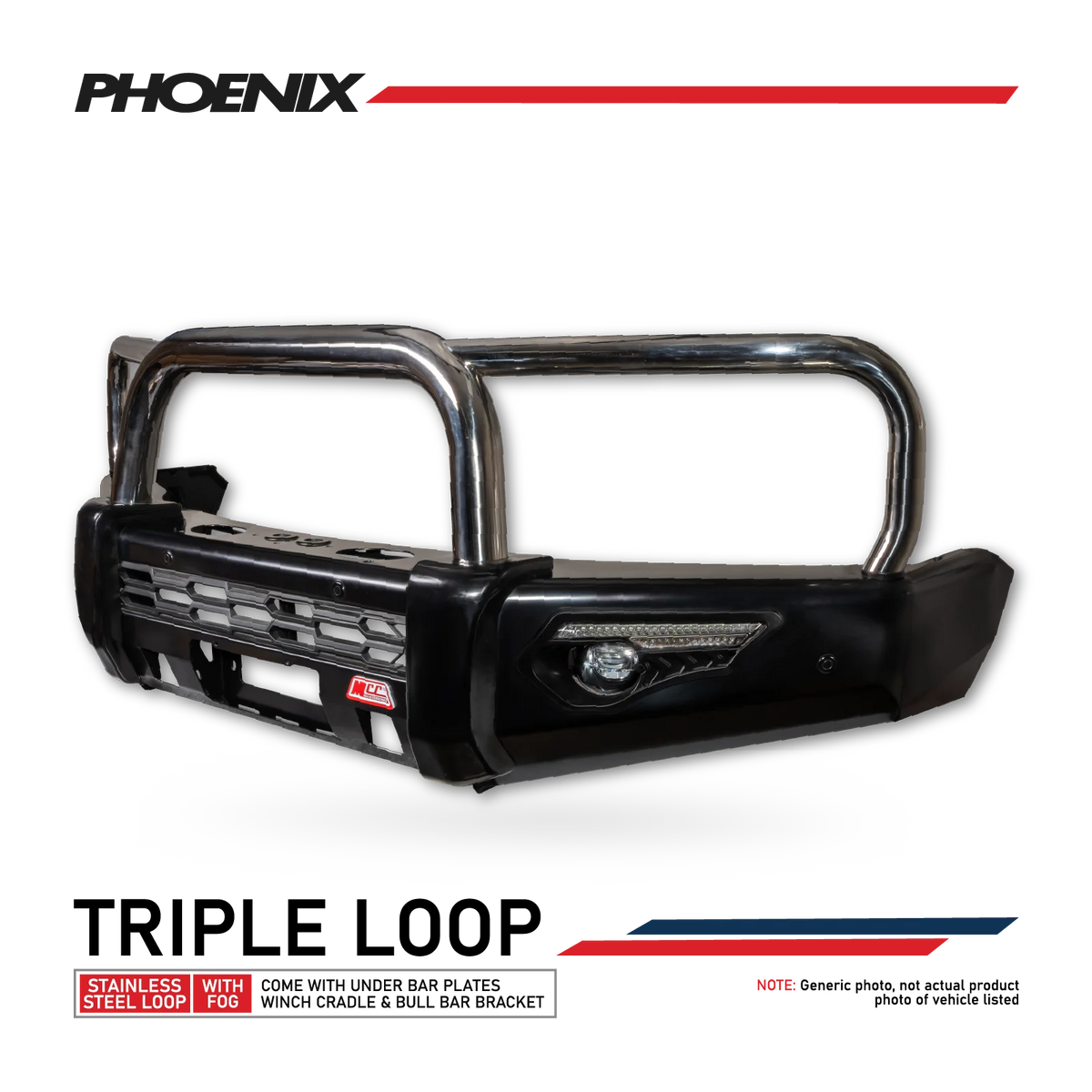 BT50 TF 2021-2025 808-01 Phoenix Bull Bar Triple Stainless Loops Package - SKU MCC-06004-801