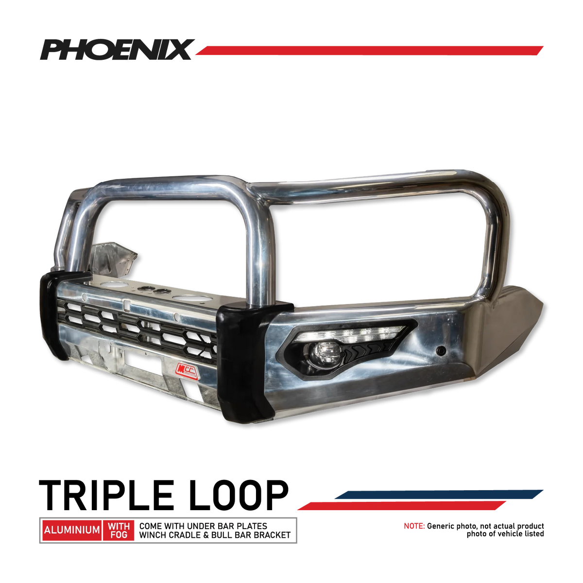 Fortuner 2015-2020 808-01A Alloy Phoenix Bull Bar Triple Loops Package - SKU MCC-01018-801AW