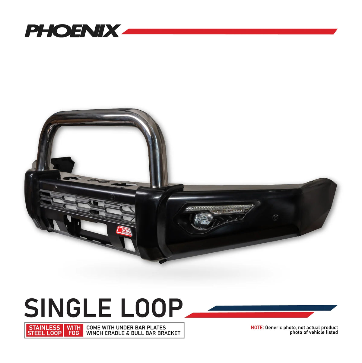 Hilux Rogue 2020-On 808-01 Phoenix Bull Bar Single Stainless Loop Package - SKU MCC-01021-801SSL-Rogue