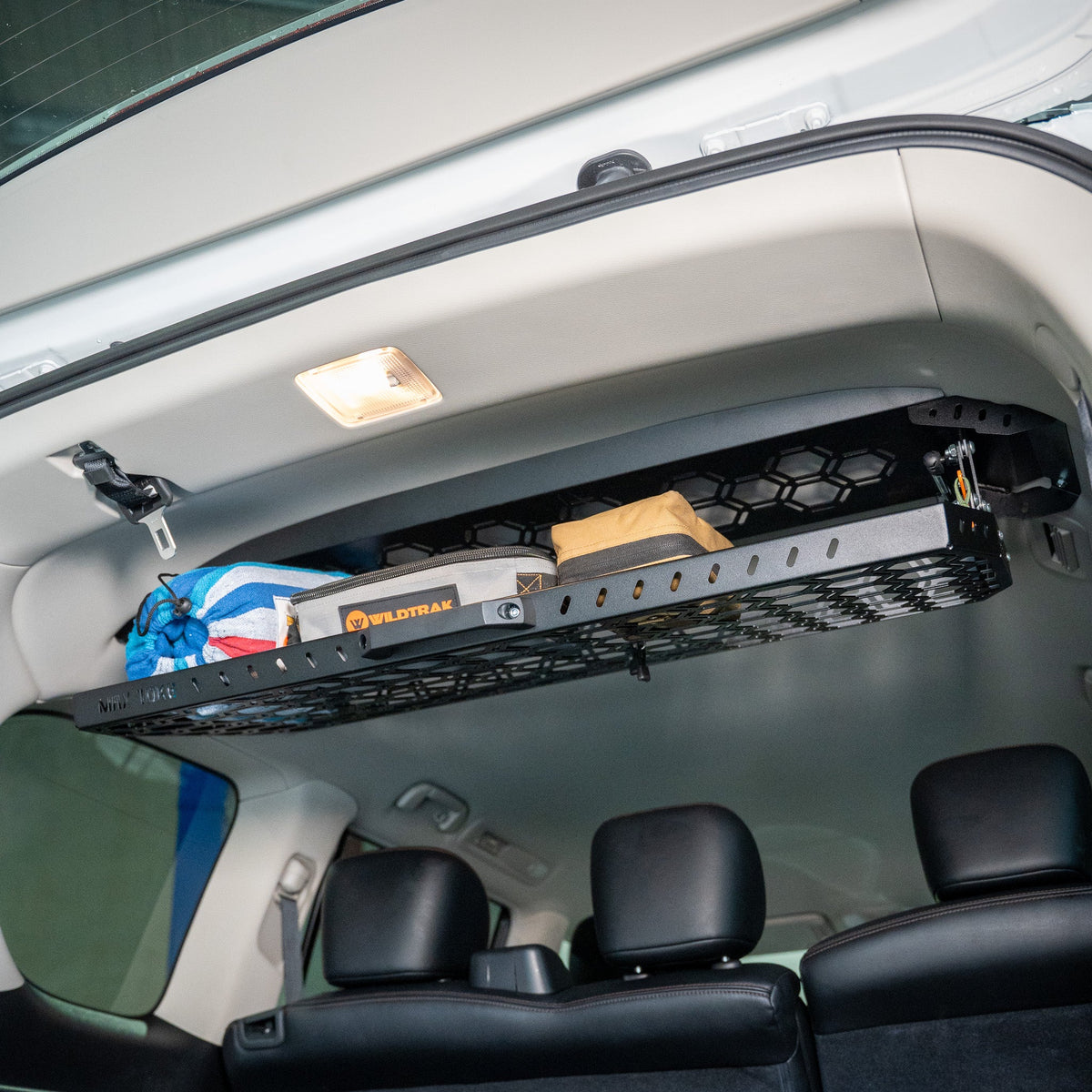 Drop Down Rear Roof Parcel Shelf | Nissan Y62 Patrol - Parcel Shelf + (1 x Small + 1 x Medium + 1 x Large Wildtrak Canvas Bag)