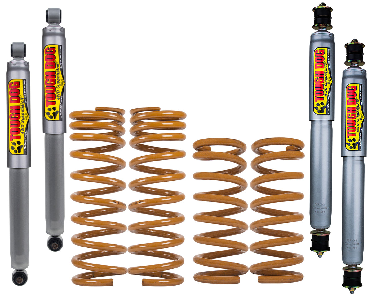 Tough Dog 45mm Adjustable Suspension Kit – Land Rover Defender – Light Rear Load 0-300kg – Conical Rear Lower Shock Bush / No Bullbar / Alloy Bullbar / Steel Bullbar +more