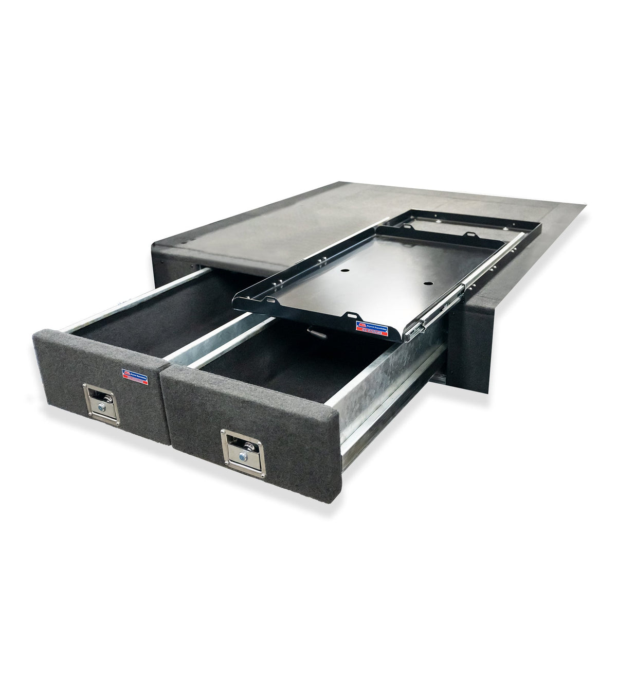 Mux/ Colorado Trail Blazer 2013-2019 4402 Galvanised Steel Carpet Dual Drawer System with Medium Fridge Slide Package - SKU MCC-08003-4402M