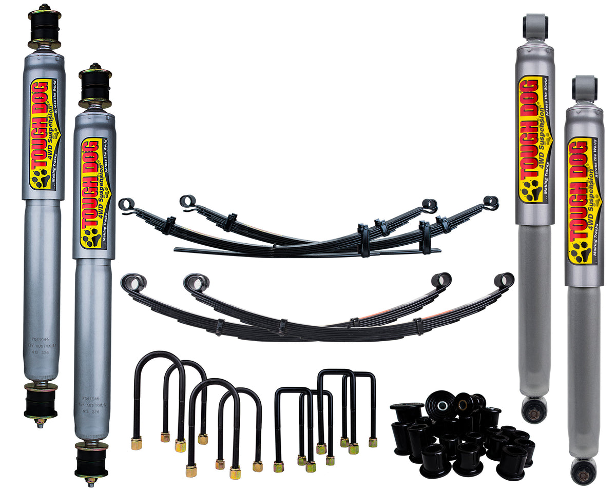 Tough Dog 40mm Adjustable Suspension Kit – Toyota Landcruiser – Medium Rear Load 300kg+ Constant – Manual Steering / No Bullbar / Alloy Bullbar / Steel Bullbar +more
