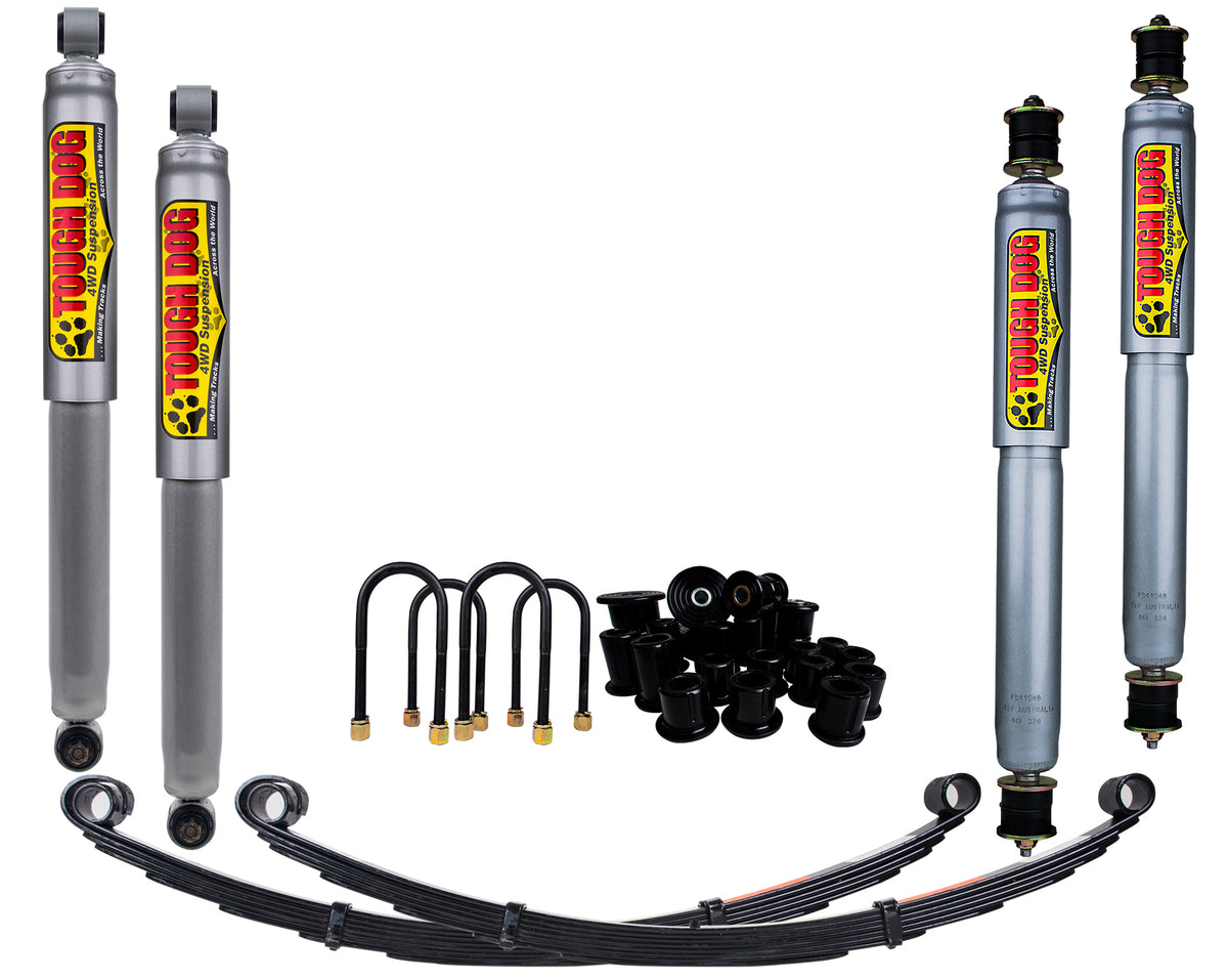 Tough Dog Nitro Gas Suspension Kit – Holden Jackaroo – Medium Rear Load 300kg+ Constant – Steel Bullbar / No Bullbar / Alloy Bullbar