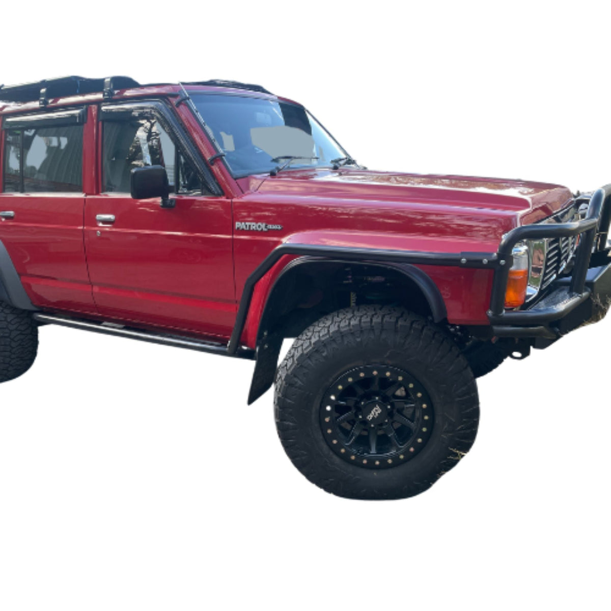Traditional Open Rock Sliders to suit GQ Nissan Patrol - Black Checker Inserts / Scrub Rails: Yes, to suit Raslarr bull bar