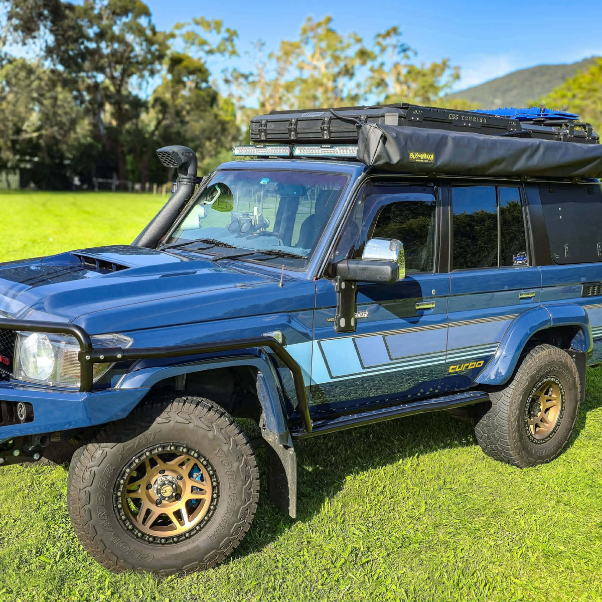 76 Series Toyota LandCruiser Revolution Rock Sliders & Rails - Pre DPF, 2007-2016 / Black Checker Top