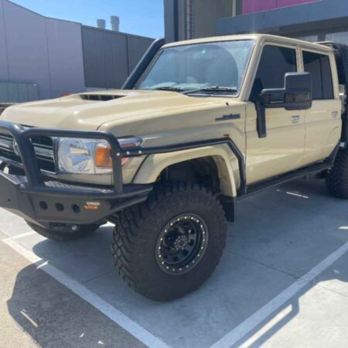 79 Series Dual Cab Toyota LandCruiser Revolution Rock Sliders & Rails - 2015 / Black Custom Top