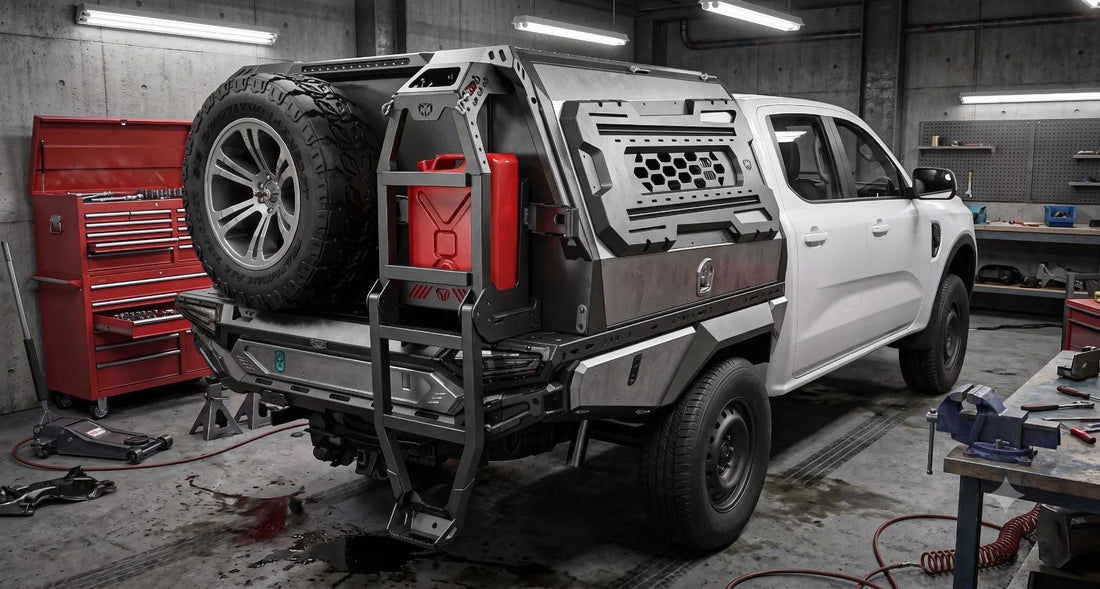 Canopy Accessory - Rear Fold Down Ladder with Jerry Can Holder