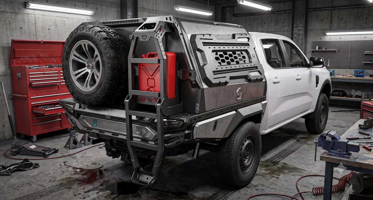 Canopy Accessory - Rear Fold Down Ladder with Jerry Can Holder