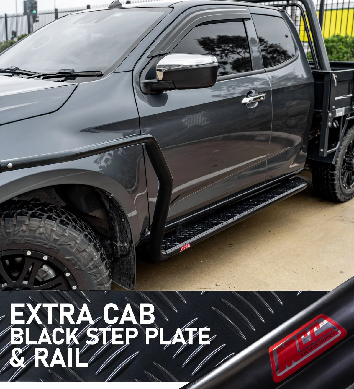 Next-Gen Ranger 2022-On - 039ABSR808 Extra Cab  All Black Side Step and Rail Package (60mm Bull Bar)