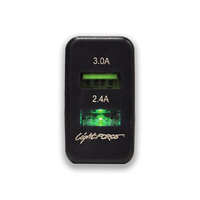 USB Outlet x 2, 40x22mm suitable for Toyota LC75, 76, 78, 79, 100, FJ, Prado 120, Hilux < 2015