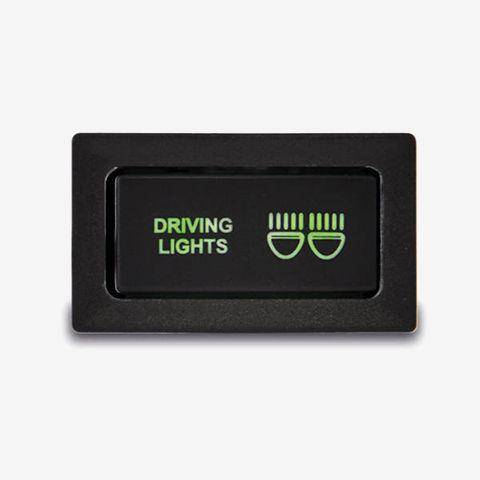 On/Off Switch with Green/Green LEDs and Driving Light icon suitable for Toyota 80 Series