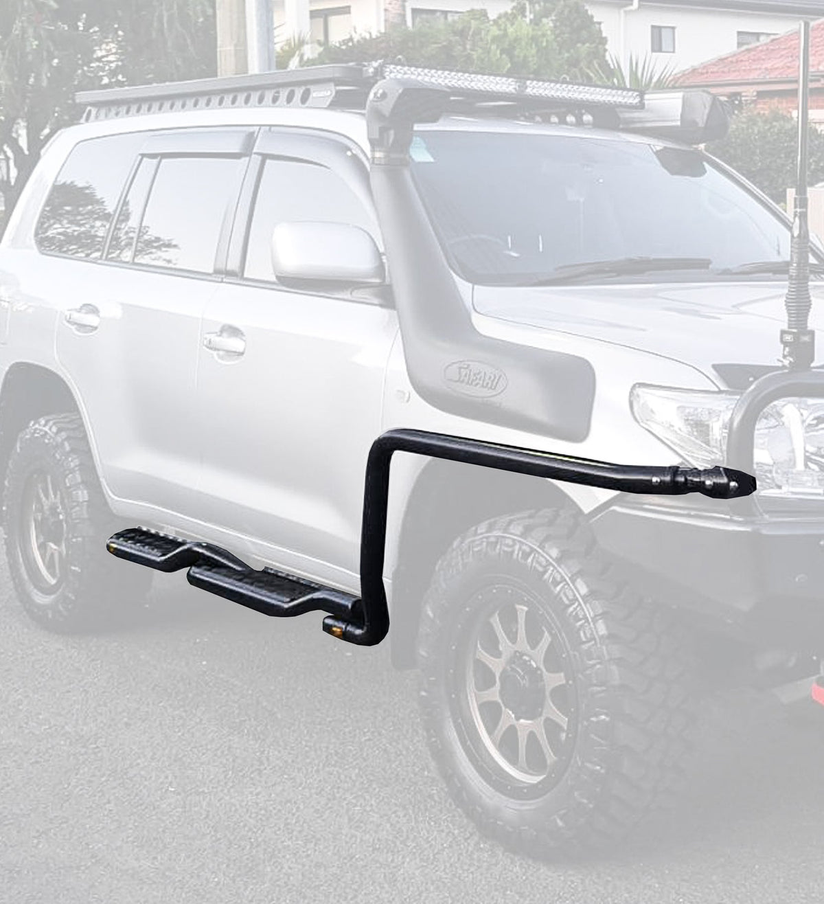 Land Cruiser 70 series 2007-2020  039TWBSR Twisted Side Step and Rail Package (Chrome Step Plate) (50mm Bull Bar)